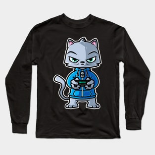 Video Games Nerd Kitten Cat Gaming - Gamer Gift print Long Sleeve T-Shirt